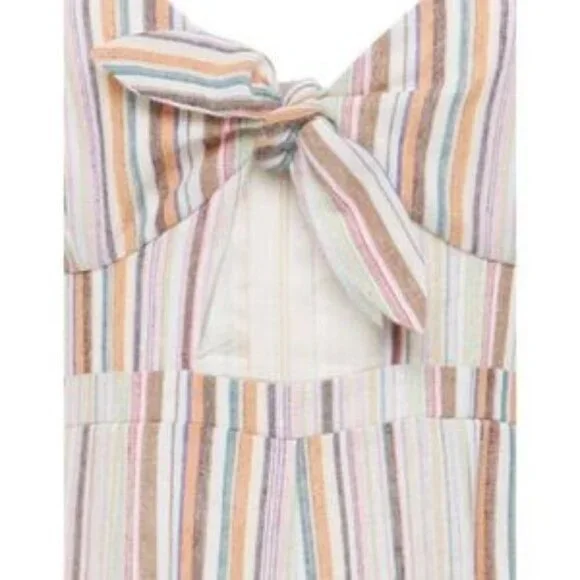 6 Shore Road Bayside Linen Striped Wide Leg Jumpsuit w Tie & Keyhole Front XS
